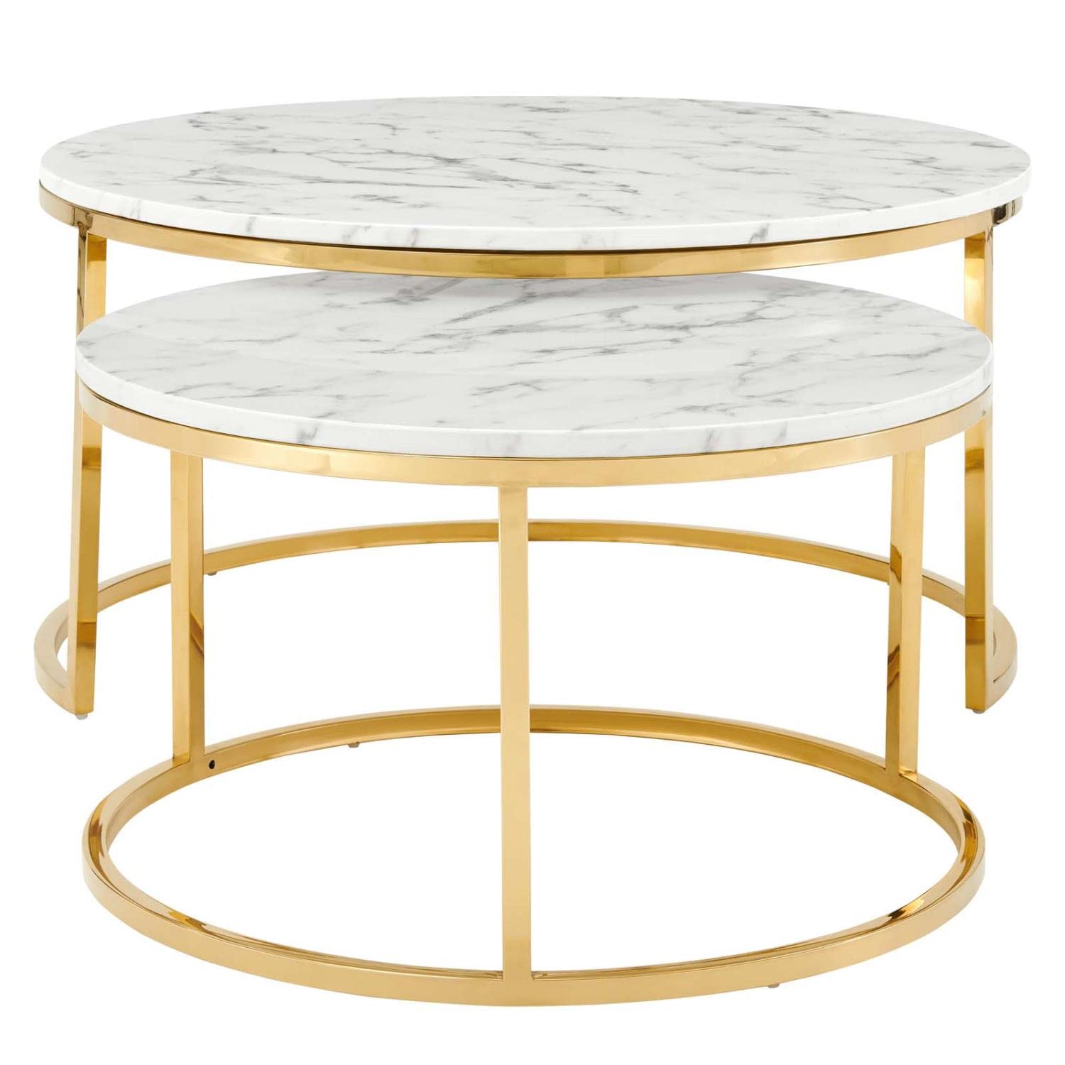 Modway Ravenna Artificial Marble Coffee Table In Gold White, 35.5 X 35.5 X 18
